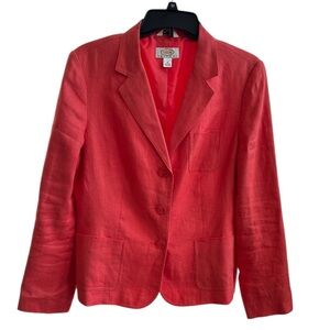 Talbots Women’s 100% linen three-button blazer Coral red Size 12